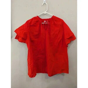 Red tie neck double ruffle short sleeve blouse by Ava and Viv size 1X